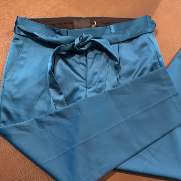 ASOS Blue Dress Pants with Tie Waist and Silky Finish - Picture 1 of 5